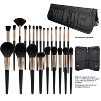 Pinceaux de maquillage professionnels 24 pièces, manche en bois noir et or mat, fibres synthétiques, luxe, véganes, pour fond de teint, poudre, maquillage des yeux et estompage