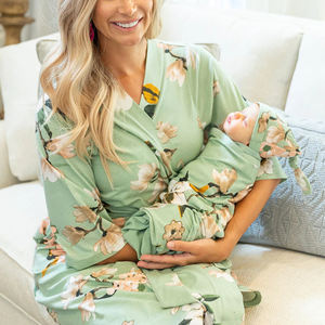 Bio-Baumwolle Mutterschaft Pyjama Set Mutterschaft Robe und Swaddle Mama Robe für Mutterschaft und Baby Mutter Robe und Baby Swaddle - Product Image 3