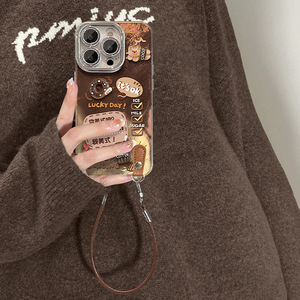 Nouvelle <span class=keywords><strong>coque</strong></span> de téléphone 3D motif ours, beignet, grains de café, dégradé or et glacier pour <span class=keywords><strong>iPhone</strong></span> 17 16 15 Pro Max avec bracelet en <span class=keywords><strong>cordon</strong></span> marron - Product Image 4