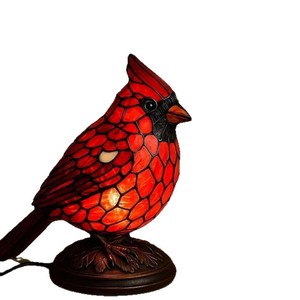 Cardinal Stained Glass Lamp Led <b>Light</b> Usb Powered Table Lamp For Home Office Decor - Product Image 4