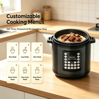 Cuisinière à pression électrique intelligente automatique 6L, prix d'usine, boîtier noir en acier inoxydable, protection contre la surchauffe, programmable 14-en-1