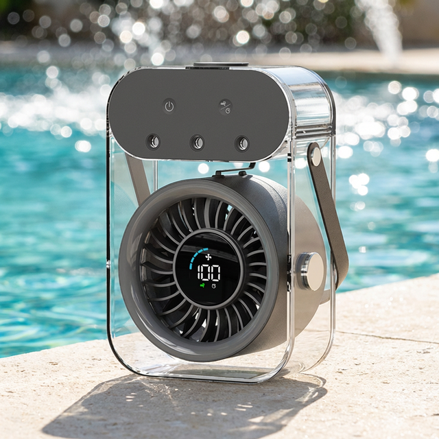 Rechargeable Desktop Misting Fan 4000mAh 100 Speeds Portable Cooling Fan with Digital Display Type-C Timer