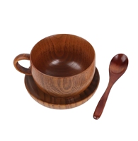 Ensemble de tasses à café en bois avec cuillère et soucoupe, tasse en bois de jujube pour thé, lait, eau, faite à la main, 200 ml, tasses à boire pour la maison, le bureau, usage quotidien