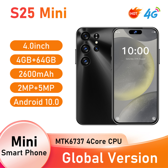 Unlocked S25 Mini 3G Smartphone 4.0" HD 90Hz Screen MTK6737 4GB+64GB 2600mAh 5MP+2MP Camera GPS Android 10 Mobile Phone