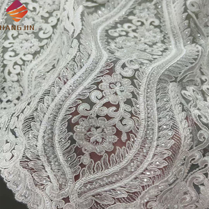 Merletto con perline da sposa bianco avorio tessuto <span class=keywords><strong>ricamato</strong></span> con paillettes e perline francesi <span class=keywords><strong>ricamato</strong></span> in pizzo di lusso in <span class=keywords><strong>Tulle</strong></span> <span class=keywords><strong>per</strong></span> abito da sposa - Product Image 6