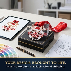 Médaille de course 5K personnalisée en alliage de zinc, Père Noël et rennes, cadeau de Noël en métal, médaille de finisseur sportif - Product Image 2