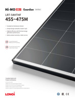 Module Photovoltaïque LONGi Tier 1 470W 480W Mono HPBC Hi-MO X6 Max LR7-54HTHF Panneau Solaire Bifacial Double Verre Stock Projet DDP