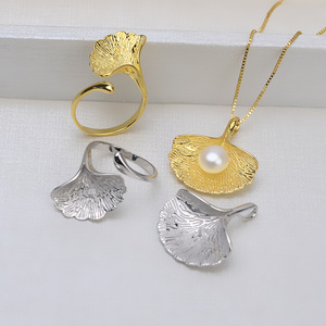 Accessoires DIY en argent S925, anneau ouvert pour femme, pendentif feuille de lotus, support pour bijoux en perles, anneau ouvert pour femme, pendentif feuille de lotus, perle - Product Image 1