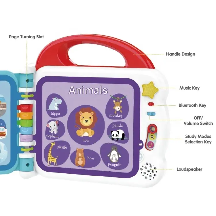 Máquina de aprendizaje de inglés, sonido de actividad táctil, libro electrónico, 108 palabras, juguete portátil para niños, bolígrafo parlante de lectura con diente azul