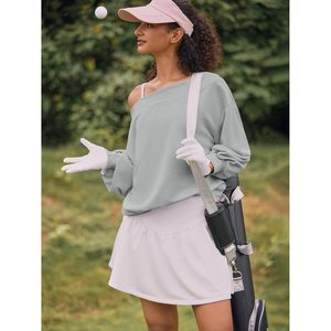 Sweat-shirt à épaules dénudées pour femme, coupe ample, manches longues, pull d'automne, gris clair, mélange de coton tricoté - Product Image 2