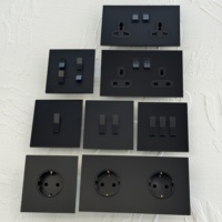 MKEE AHOME Interruptor de Pared Moderno de 86 250V 16A/20A, Acero Inoxidable Negro/Gris, 2 Vías, Enchufe UK, USB C, Europeo/Alemán