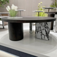 Nouvelle Collection : Table Basse Ronde pour Salon, Ensemble en Bois et Plateau en Marbre, Magnifique Table à Thé, Fabrication Foshan, Meubles de Qualité