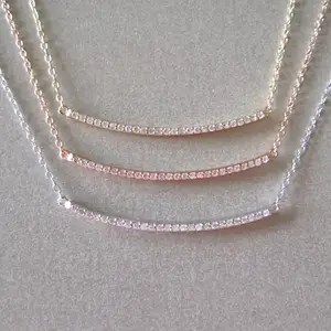 925 sterling zilver micro pave cz diamond gold bar ketting