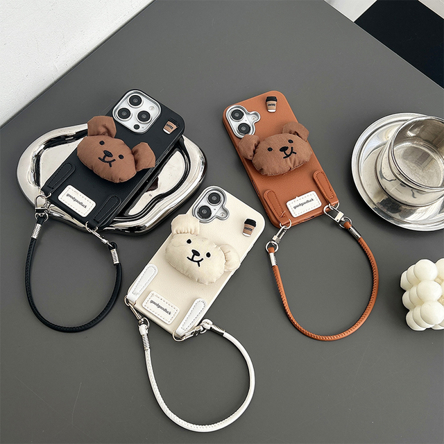 New Design Luxury Women's Fashion Coffee Bear TPU Leather Custom Wholesale Phone case for iphone 17 Pro Max 16 Plus 15 14 13 12
