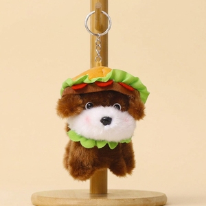 Porte-clés en peluche chien-burger de dessin animé en gros, pendentif personnalisé OEM, mascotte en peluche douce, jouet en peluche chien mignon pour cadeau - Product Image 3