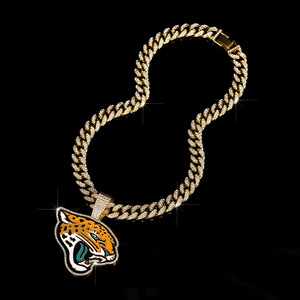 Hochwertige Messing Jacksonville Jaguars N FL Anhänger-Halskette für Männer Hip-Hop Iced Cuban <span class=keywords><strong>Chain</strong></span> Schmuck Strass Vergoldet Laborgeprüft - Product Image 3