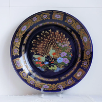 Plat de Service Paon Antique 2025, Assiette Japonaise Marocaine Taous, Plateau en Porcelaine Cobalt, Décoration Bohème