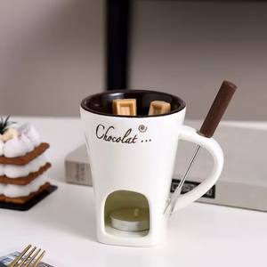 Tasse à café en L Hot Pot Ice Cream Cheese Melt Four Tasse à fondue en céramique avec fourchette Nouveau design Tasse à chocolat chaud Lait Bougies créatives - Product Image 3