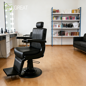Fauteuil de Barbier de Luxe en Cuir Noir avec Base Ronde Dorée, Petit Fauteuil de <span class=keywords><strong>Coiffure</strong></span> et de Rasage pour Salon Moderne - Product Image 2