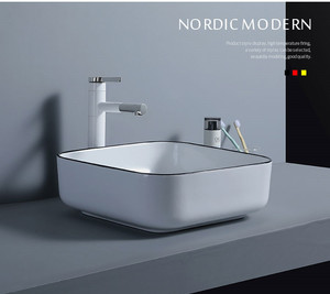 Conception économique KD-02CBA de couleur articles sanitaires salle de bains d'hôtel moderne en céramique de couleur noire conception carrée de lavage à la <span class=keywords><strong>main</strong></span> <span class=keywords><strong>sur</strong></span> la table - Product Image 3