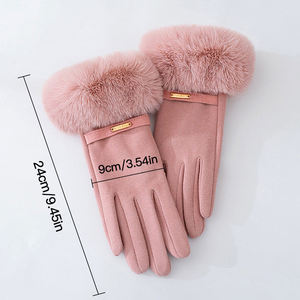 Gants en velours pas chers en gros avec poignets en fausse fourrure, mignons, de haute qualité, chauffants, pour femmes, hiver - Product Image 2