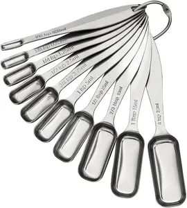 Cucharas de Metal de acero inoxidable, juego de 10 cucharas de medición de alta resistencia, tamaño completo