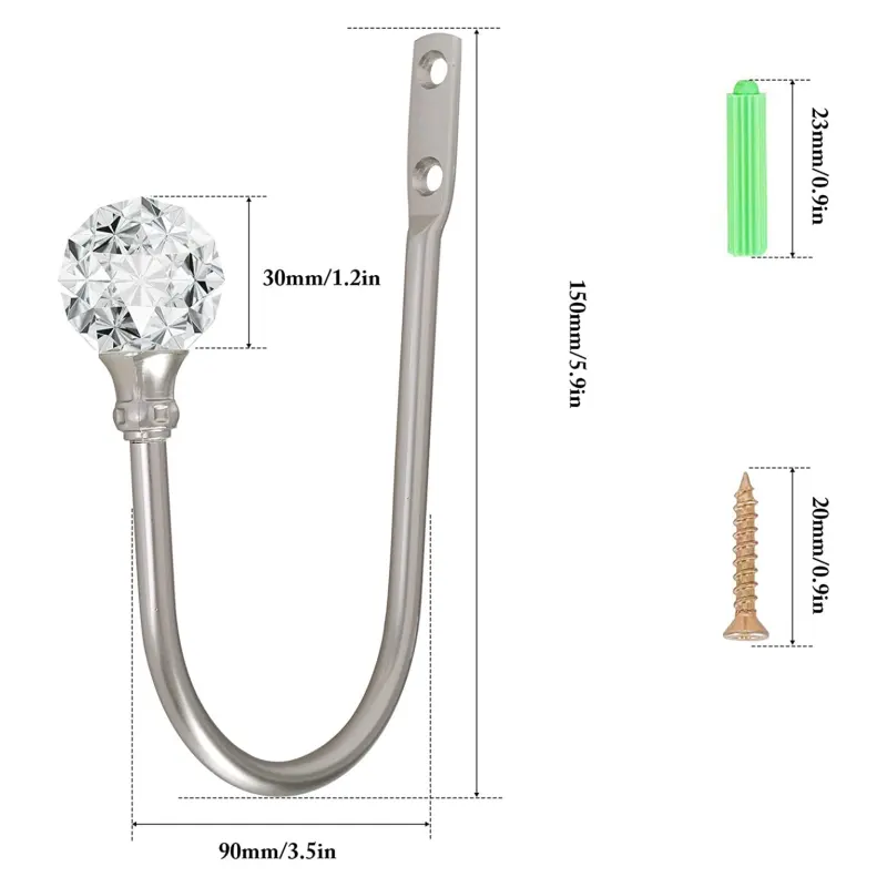 カーテンホールドバックウォールマウントドレープタイバッククリアクリスタル付きボールヘビーデューティーメタル装飾ウィンドウドレープカーテンホルダー