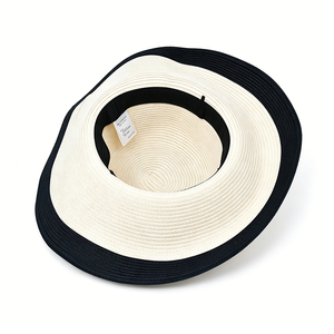 [Your Brand] Beige Black Trim Canvas Sun <b>Hat</b> Wide Brim UV Protection Foldable Image Style Outdoor <b>Hat</b> for Unisex - Product Image 2