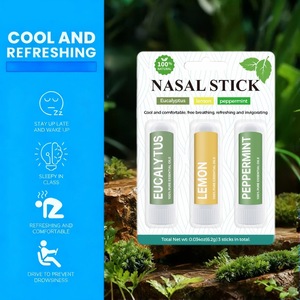 Bâtonnets nasaux éco-responsables pour booster l'énergie, 3 unités, menthe poivrée, citron, eucalyptus, aromathérapie, vigilance, étudiants, conducteurs, usine - Product Image 1