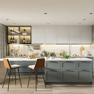 Juego de Muebles de Cocina Modular Completo, Hecho a Medida en China, Muebles de Cocina Modernos de Madera, Gabinete Superior Blanco, Gabinete Inferior Gris - Product Image 1