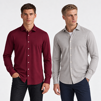 Kemeja Pria Lengan Panjang Kancing Depan, Bahan Campuran Katun Poliester, Tahan Cuci, Bernapas, Kerah Cutaway, Modern Fit, Anti Susut