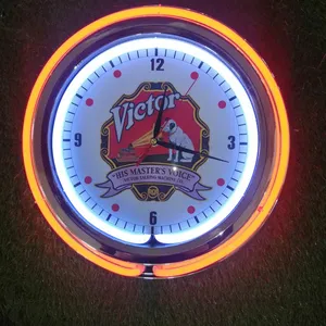 라운드 노란색 플라스틱 벽 시계 3D 네온 빛 벽 시계 가정용