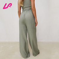 Pantalon de sport d'été léger à séchage rapide pour filles, logo personnalisé, taille haute, jambe large, pantalon de survêtement décontracté, deux poches, grande taille, solide