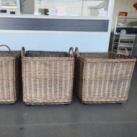 Panier carré doublé de très bonne qualité, en osier, pour le bois de chauffage, panier de rangement pour bûches en osier avec roulettes