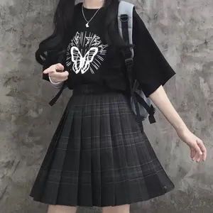 गोथिक Harajuku प्लेड स्कर्ट महिलाओं Kawaii प्यारा काले Pleated मिनी स्कर्ट जापानी स्कूल वर्दी लड़कियों Preppy शैली जेके