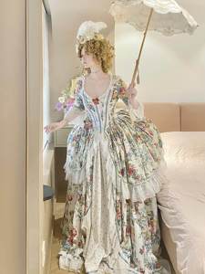 Abito Vintage Francese <span class=keywords><strong>Rococò</strong></span> con Stampa Floreale di Rose e Pizzo Trasparente, Acquisto di Gruppo - Product Image 4