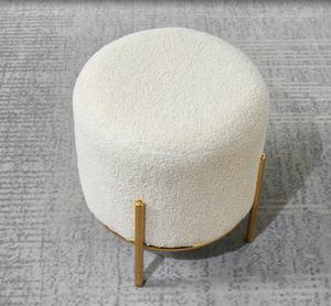 Salon nordique tabouret d'assise en velours teddy pouf de dressing avec pied en métal doré - Product Image 2