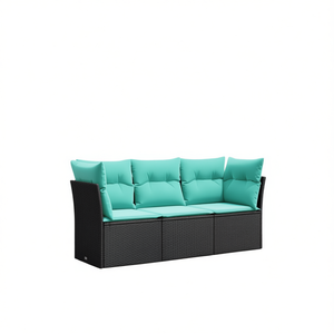 D0100XFTT16 Juego de Sofás de Patio de Ratán Sintético Negro con Cojines, Muebles de Exterior Contemporáneos para 4 Personas, Diseño Moderno - Product Image 1