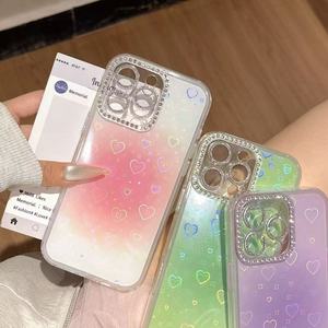 Custodia per telefono con Glitter alla rinfusa, <span class=keywords><strong>arcobaleno</strong></span> con cuore trasparente, <span class=keywords><strong>Cover</strong></span> per fotocamera con strass, anello per IPhone/Samsung - Product Image 4