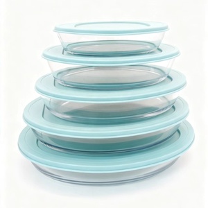 High Borosilicate <strong>Glass</strong> Oven Baking <strong>Dish</strong> Set Custom Color <strong>Lid</strong> Oval Shape Pan <strong>with</strong> Stylish <strong>Lid</strong> - Product Image 1