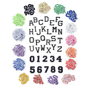 Gran oferta, Stock a granel, <span class=keywords><strong>Color</strong></span> Popular liso, 5cm, 2 "pulgadas, alfabeto de 0 a 9, diseño de números, parches de letras bordadas para planchar para ropa - Product Image 1