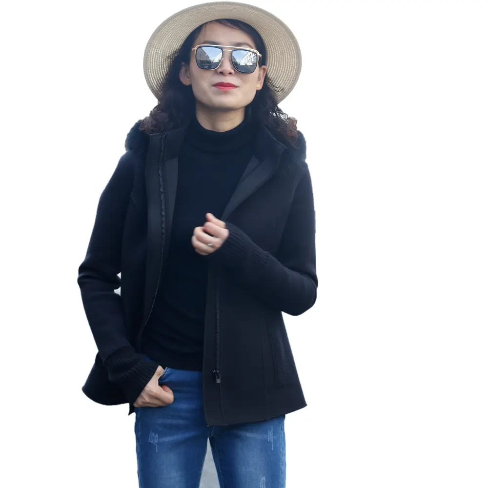 Модные стильные женские укороченные куртки для зимы, женские пальто с вязаным меховым капюшоном