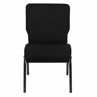 Chaises d'église empilables modernes en tissu noir, pieds en métal durables, rembourrage confortable, pliables, utilisation intérieure/extérieure, salle à manger d'hôtel