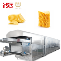 Chaîne de production de chips de pommes de terre entièrement automatique HG 380V, 250kg/h, en acier inoxydable 304, avec friteuse et stérilisateur alimentaire automatique
