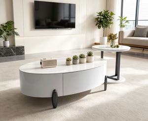 Table basse ovale moderne avec plateau en marbre, structure en métal, rangement, meubles de salon - Product Image 5