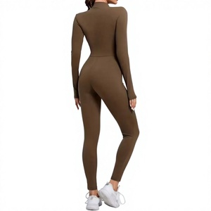 Combinaisons moulantes décontractées à manches longues pour femmes, combinaisons à col roulé mi-zippées de haute qualité pour femmes - Product Image 3