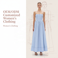 Gaun Maxi Wanita Model A-Line Lipit Mengembang dengan Tali Spaghetti Biru Muda, Korset Terstruktur, dan Pinggang Berkerut, Grosir Kustom