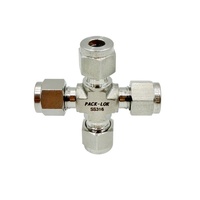 Konektor Pipa Silang Gas Industri 6mm 1/2"  Kompresi Double Ferrule 4 Arah Sambungan Silang