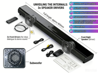 Sound Bar 3D Surround dengan Subwoofer 2.1 CH Nirkabel Bluetooth 5.3 Sistem Home Theater Audio Speaker DJ untuk Ruang Tamu