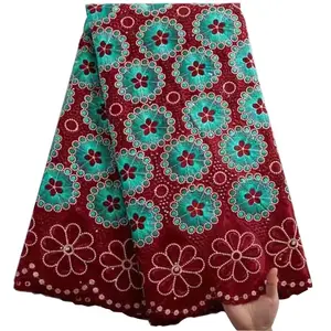 아프리카 스위스 레이스 직물 나이지리아 100% 코튼 자수 레이스 원단 여성 드레스